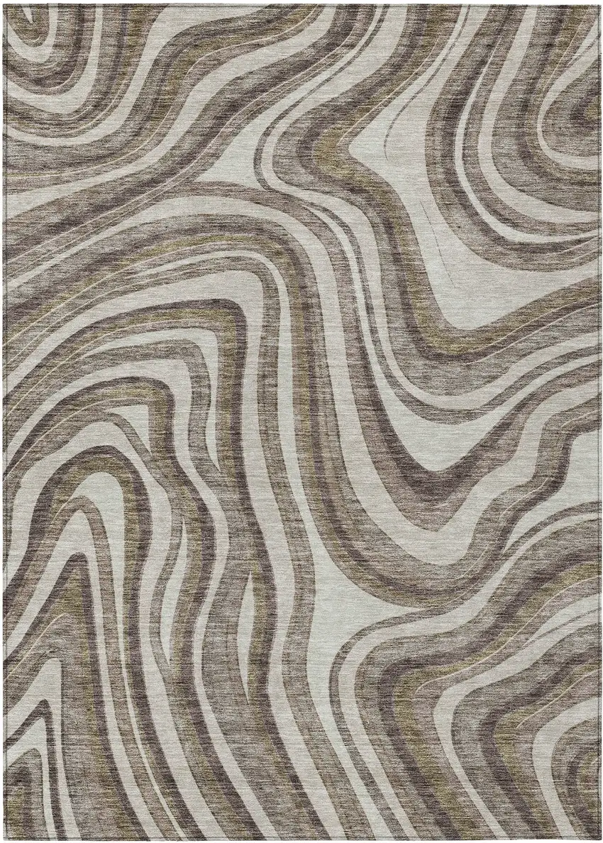 Brown Ivory And Taupe Abstract Washable Indoor Outdoor Area Rug Photo 1
