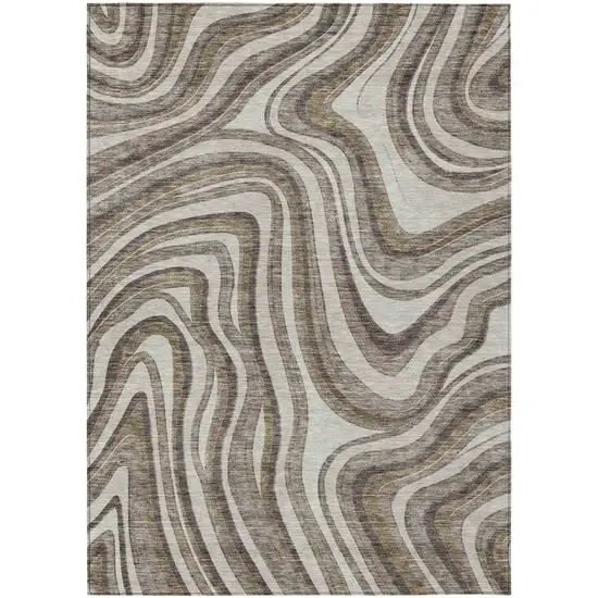 Brown Ivory And Taupe Abstract Washable Indoor Outdoor Area Rug Photo 1