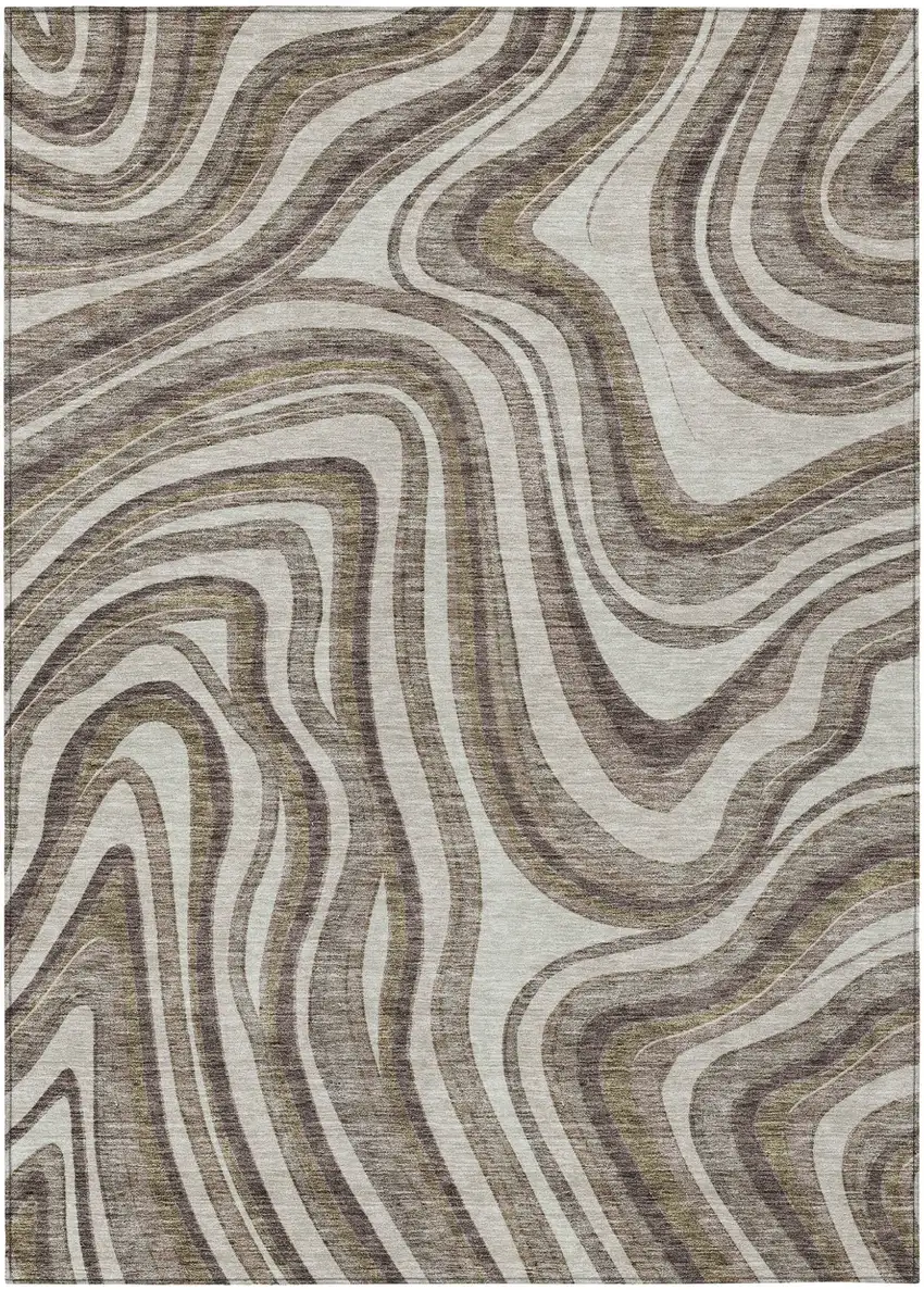 Brown Ivory And Taupe Abstract Washable Indoor Outdoor Area Rug Photo 1