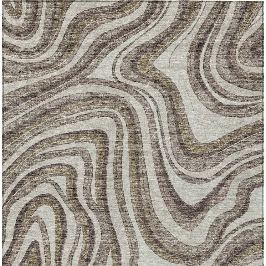 Brown Ivory And Taupe Abstract Washable Indoor Outdoor Area Rug Photo 4