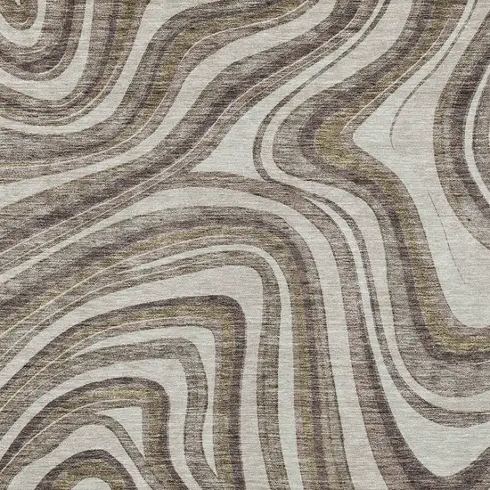 Brown Ivory And Taupe Abstract Washable Indoor Outdoor Area Rug Photo 5