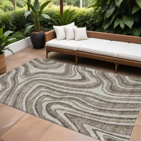 Brown Ivory And Taupe Abstract Washable Indoor Outdoor Area Rug Photo 1