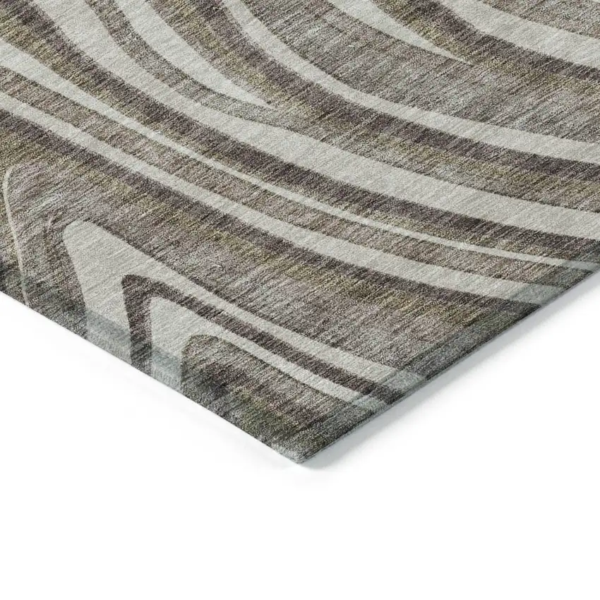 Brown Ivory And Taupe Abstract Washable Indoor Outdoor Area Rug Photo 3