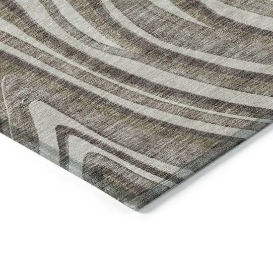 Brown Ivory And Taupe Abstract Washable Indoor Outdoor Area Rug Photo 3