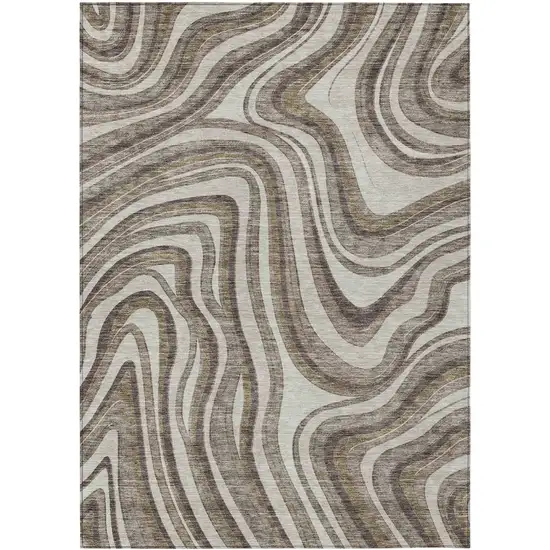 Brown Ivory And Taupe Abstract Washable Indoor Outdoor Area Rug Photo 1