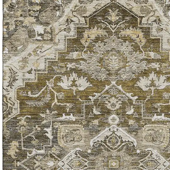 Brown Ivory And Taupe Floral Medallion Washable Area Rug With UV Protection Photo 3