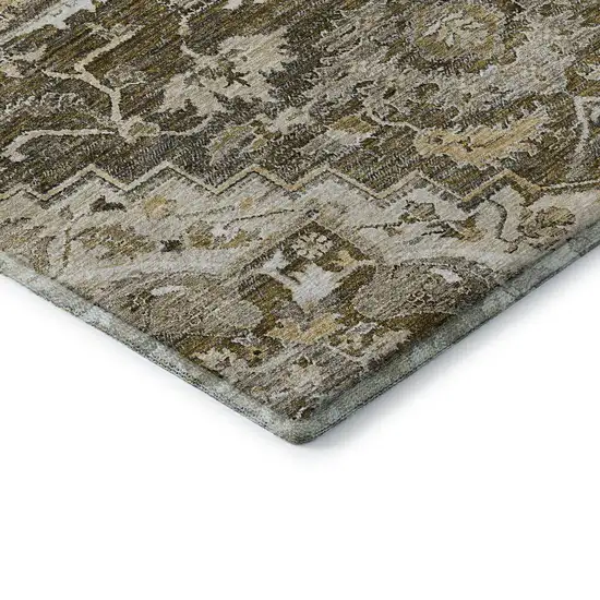 Brown Ivory And Taupe Floral Medallion Washable Area Rug With UV Protection Photo 8