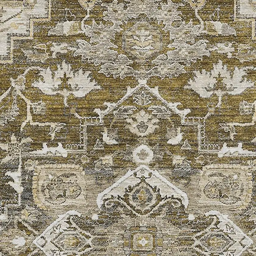 Brown Ivory And Taupe Floral Medallion Washable Area Rug With UV Protection Photo 3