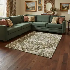 Photo of Brown Ivory And Taupe Floral Medallion Washable Area Rug With UV Protection