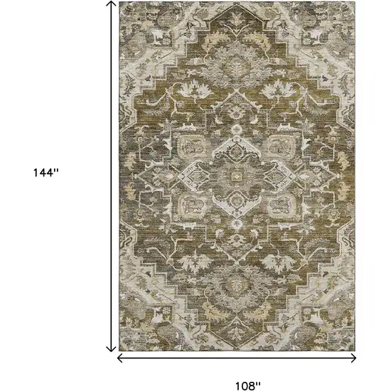 Brown Ivory And Taupe Floral Medallion Washable Area Rug With UV Protection Photo 3