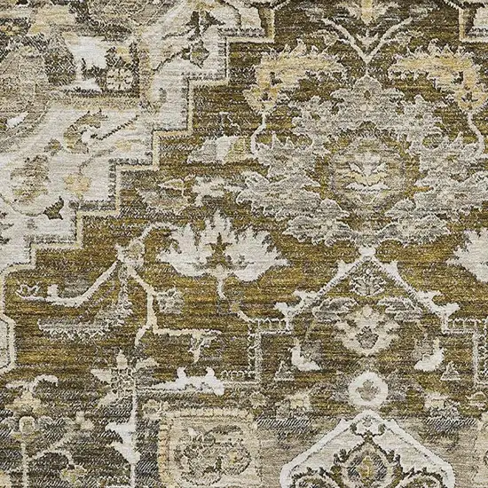 Brown Ivory And Taupe Floral Medallion Washable Area Rug With UV Protection Photo 3