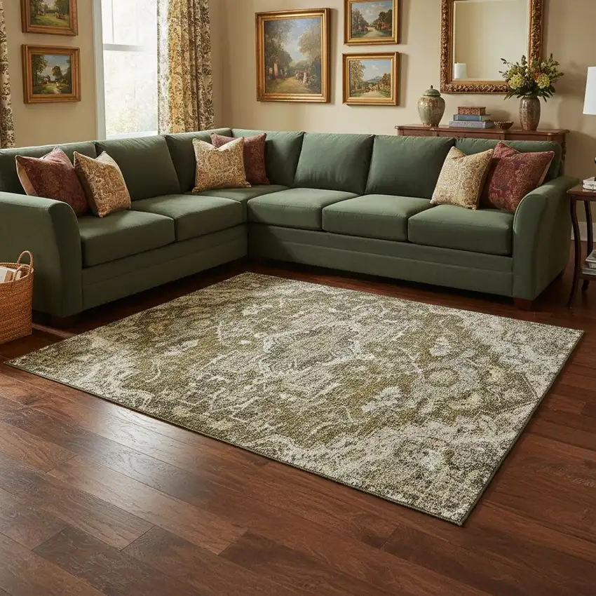 Brown Ivory And Taupe Floral Medallion Washable Area Rug With UV Protection Photo 2