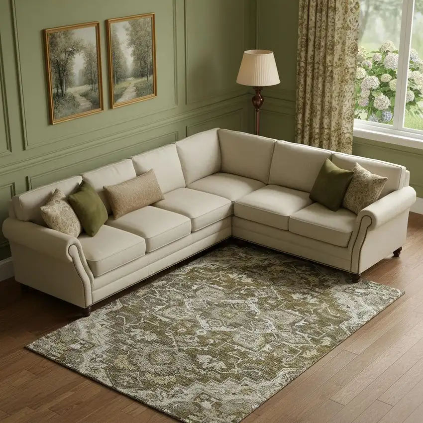 Brown Ivory And Taupe Floral Medallion Washable Area Rug With UV Protection Photo 1