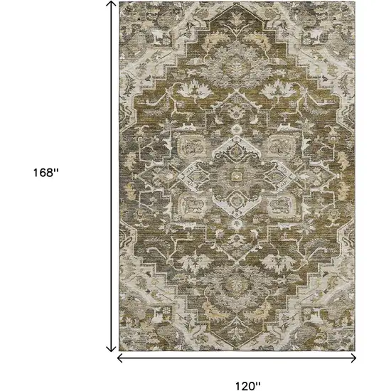 Brown Ivory And Taupe Floral Medallion Washable Area Rug With UV Protection Photo 3