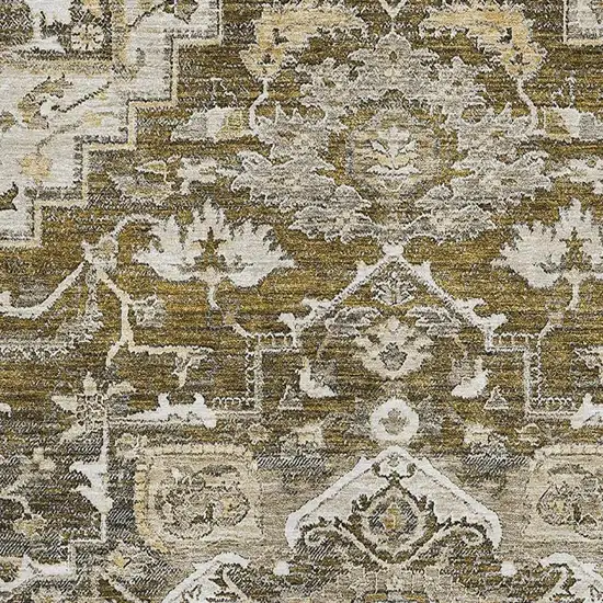 Brown Ivory And Taupe Floral Medallion Washable Area Rug With UV Protection Photo 3