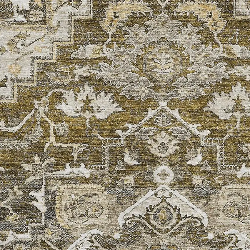 Brown Ivory And Taupe Floral Medallion Washable Area Rug With UV Protection Photo 3