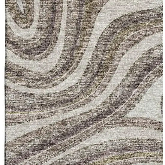 Brown Ivory And Taupe Marble Washable Area Rug With UV Protection Photo 3