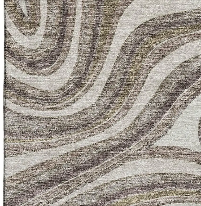 Brown Ivory And Taupe Marble Washable Area Rug With UV Protection Photo 3