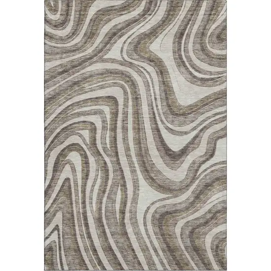 Brown Ivory And Taupe Marble Washable Area Rug With UV Protection Photo 1