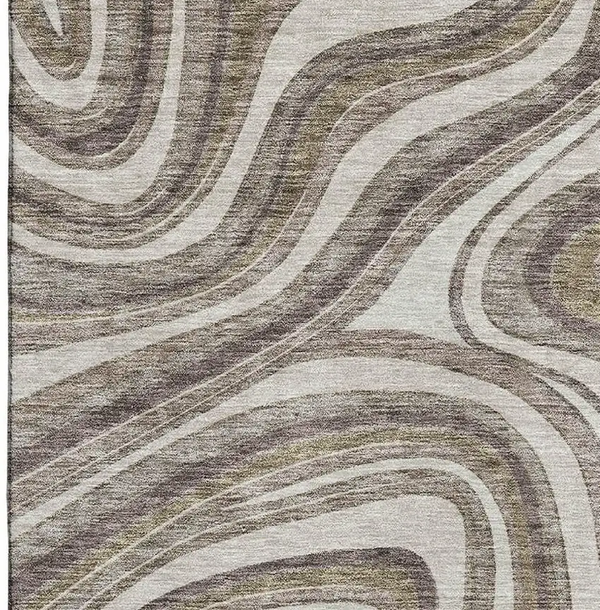 Brown Ivory And Taupe Marble Washable Area Rug With UV Protection Photo 3