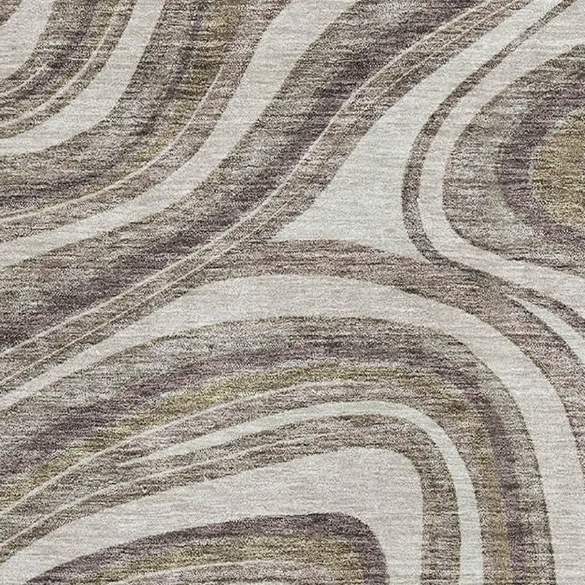 Brown Ivory And Taupe Marble Washable Area Rug With UV Protection Photo 3
