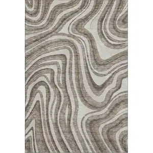 Photo of Brown Ivory And Taupe Marble Washable Area Rug With UV Protection