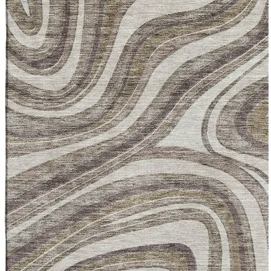 Brown Ivory And Taupe Marble Washable Area Rug With UV Protection Photo 4