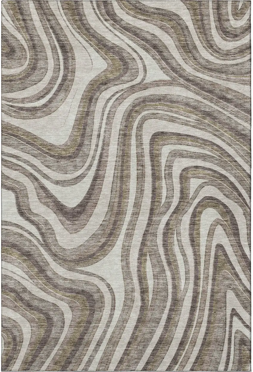 Brown Ivory And Taupe Marble Washable Area Rug With UV Protection Photo 4