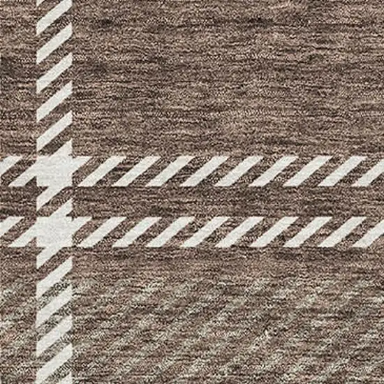 Brown Ivory And Taupe Plaid Washable Area Rug With UV Protection Photo 3