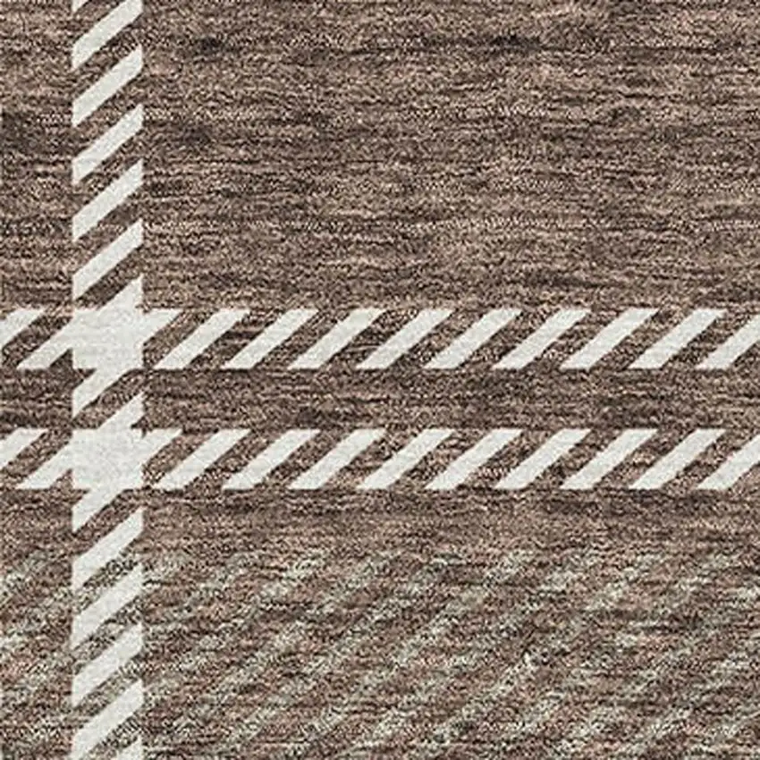Brown Ivory And Taupe Plaid Washable Area Rug With UV Protection Photo 3
