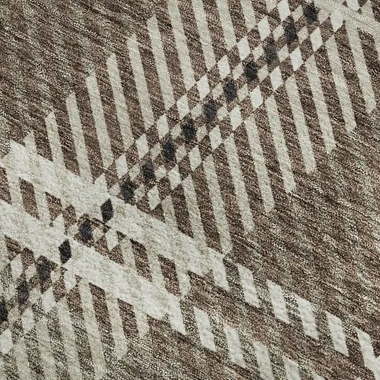 Brown Ivory And Taupe Plaid Washable Area Rug With UV Protection Photo 3