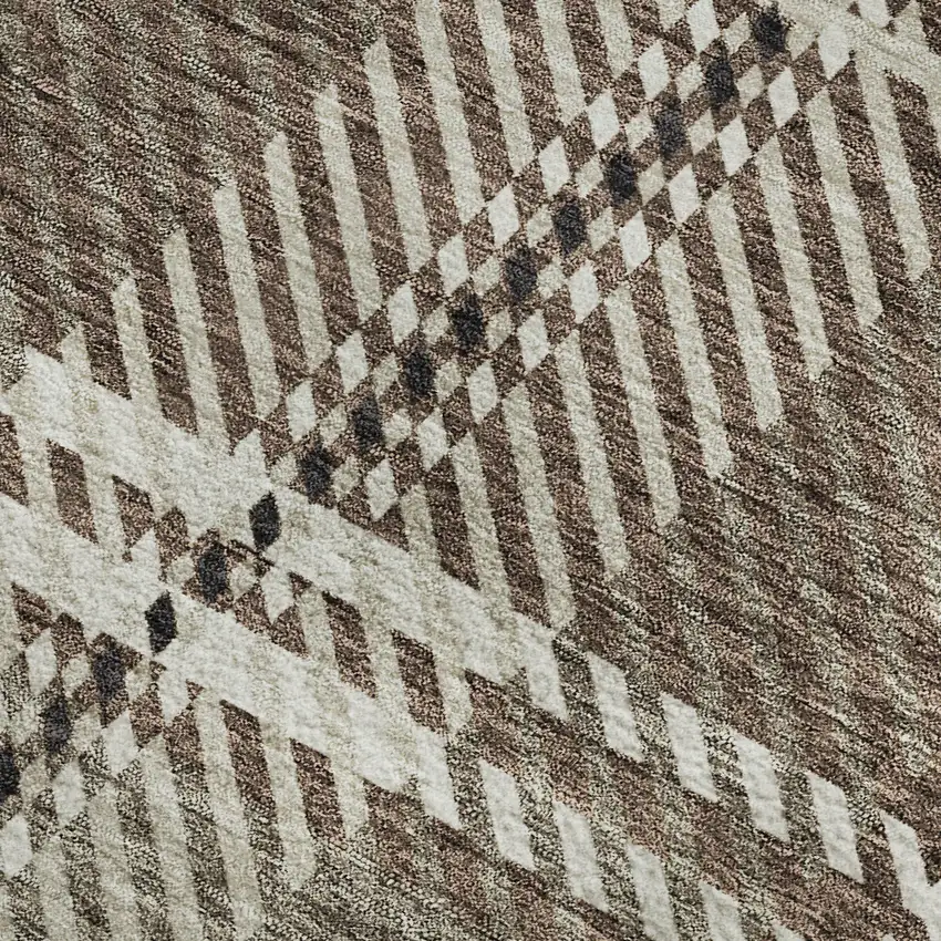 Brown Ivory And Taupe Plaid Washable Area Rug With UV Protection Photo 3