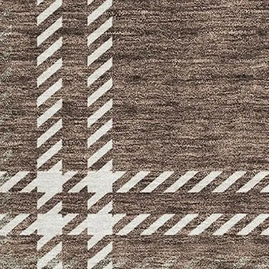 Brown Ivory And Taupe Plaid Washable Area Rug With UV Protection Photo 3