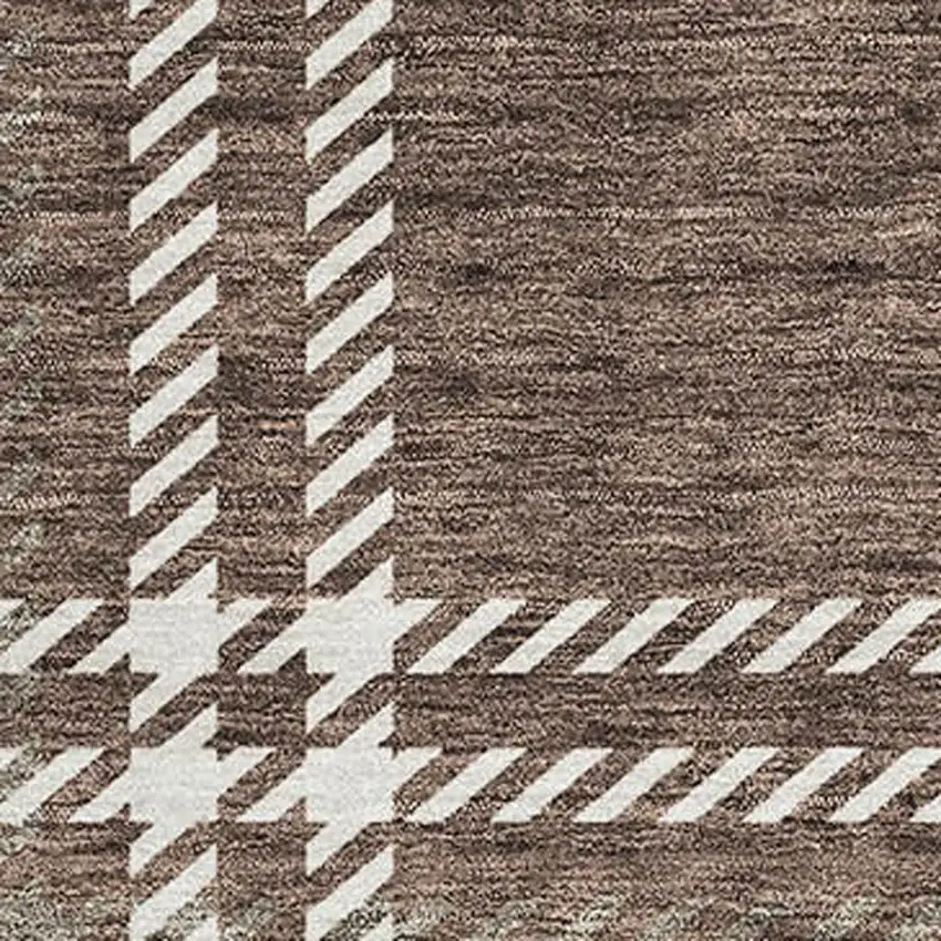 Brown Ivory And Taupe Plaid Washable Area Rug With UV Protection Photo 3