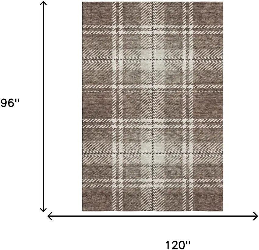 Brown Ivory And Taupe Plaid Washable Area Rug With UV Protection Photo 8