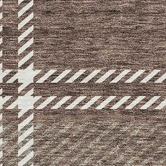 Brown Ivory And Taupe Plaid Washable Area Rug With UV Protection Photo 3