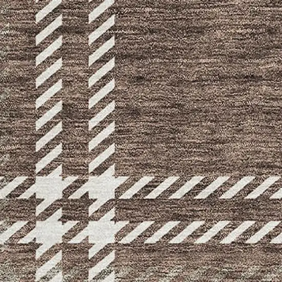 Brown Ivory And Taupe Plaid Washable Area Rug With UV Protection Photo 3