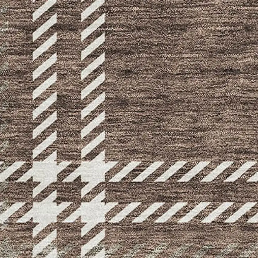 Brown Ivory And Taupe Plaid Washable Area Rug With UV Protection Photo 3