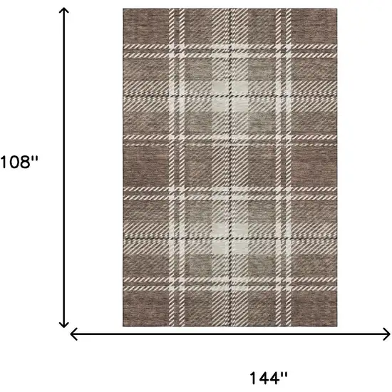 Brown Ivory And Taupe Plaid Washable Area Rug With UV Protection Photo 8