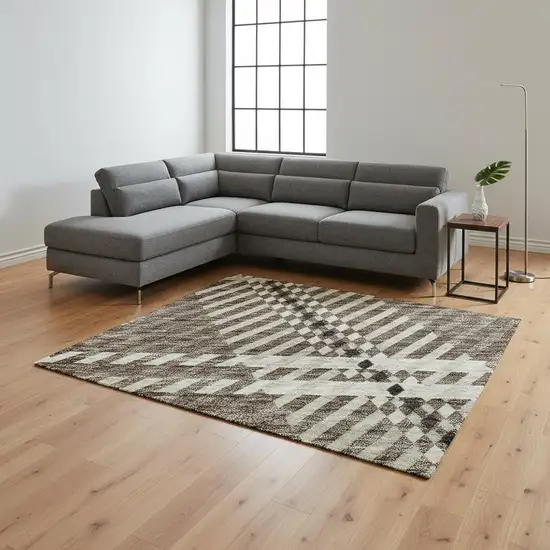 Brown Ivory And Taupe Plaid Washable Area Rug With UV Protection Photo 2