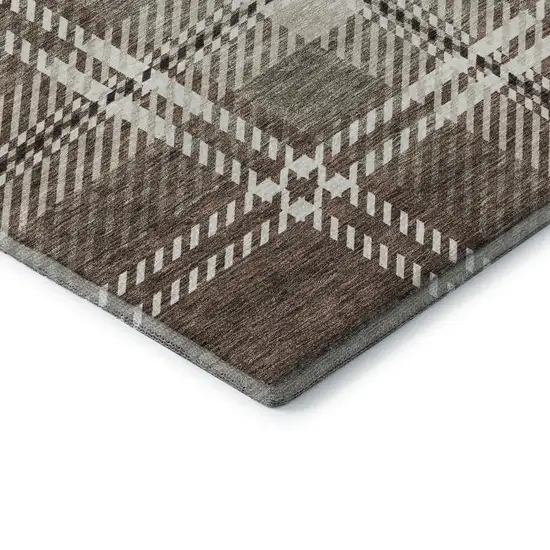 Brown Ivory And Taupe Plaid Washable Area Rug With UV Protection Photo 8