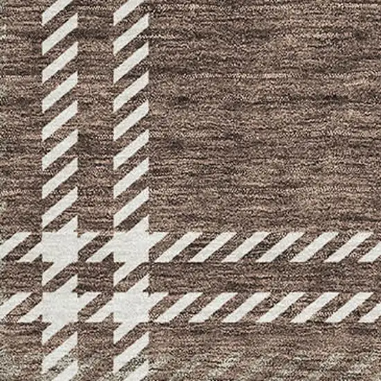 Brown Ivory And Taupe Plaid Washable Area Rug With UV Protection Photo 4