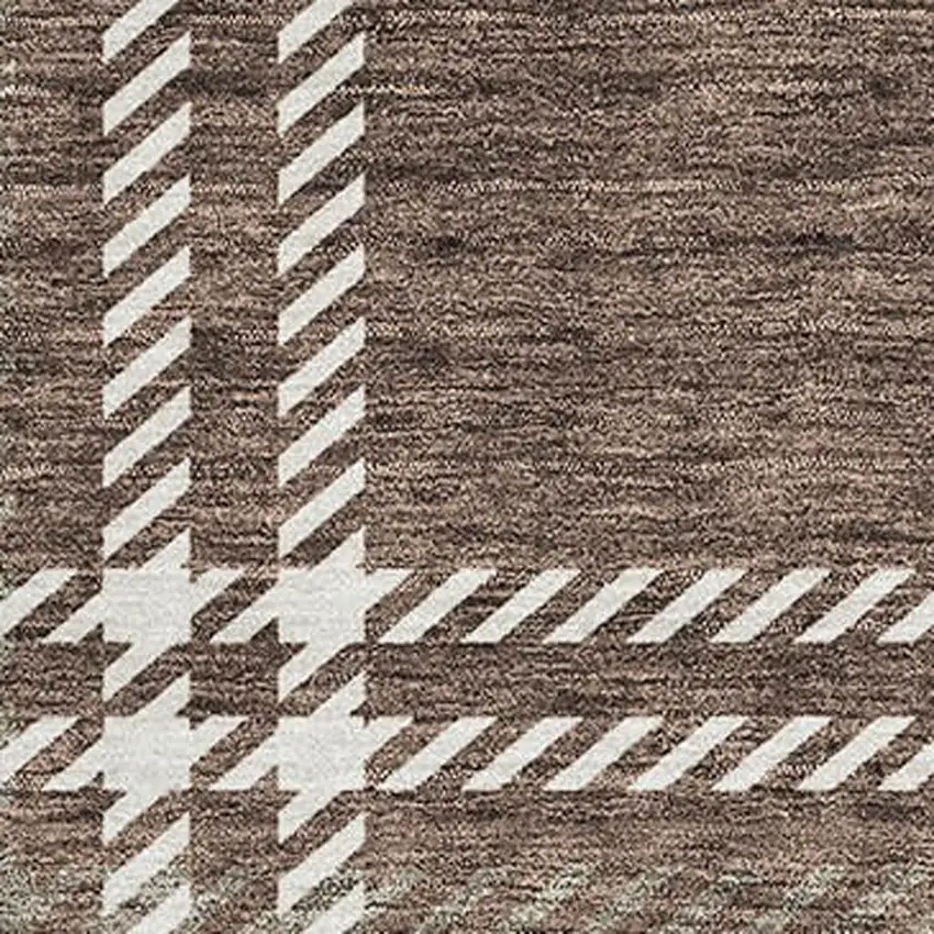 Brown Ivory And Taupe Plaid Washable Area Rug With UV Protection Photo 4