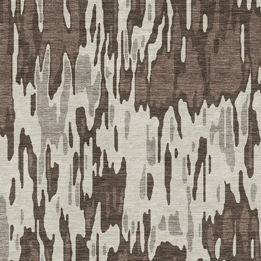 Brown Ivory And Taupe Striped Washable Area Rug With UV Protection Photo 2