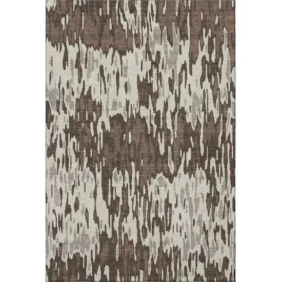 Brown Ivory And Taupe Striped Washable Area Rug With UV Protection Photo 3