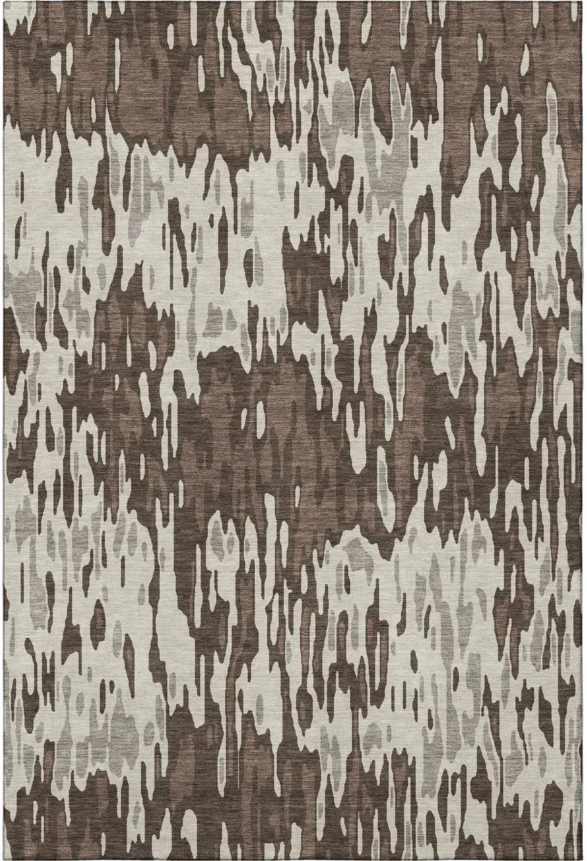 Brown Ivory And Taupe Striped Washable Area Rug With UV Protection Photo 3