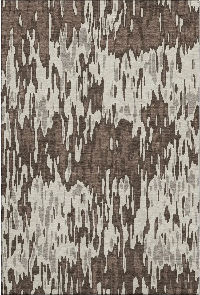 Brown Ivory And Taupe Striped Washable Area Rug With UV Protection Photo 1