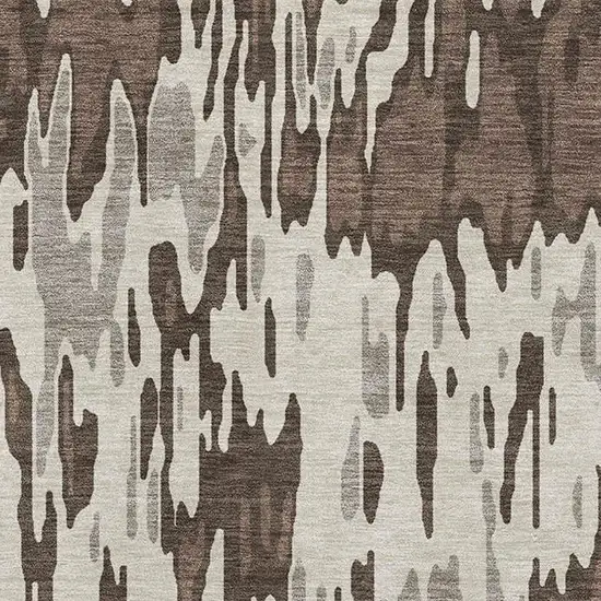 Brown Ivory And Taupe Striped Washable Area Rug With UV Protection Photo 2