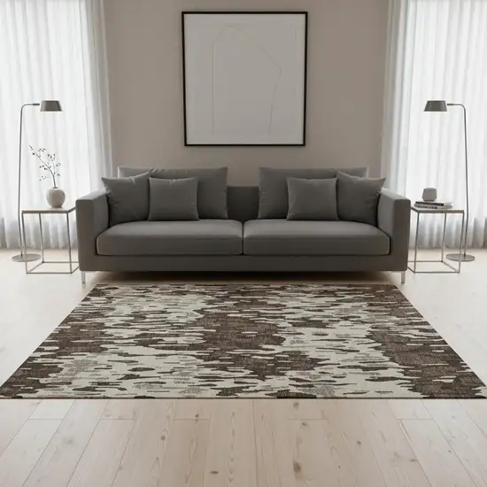 Brown Ivory And Taupe Striped Washable Area Rug With UV Protection Photo 2