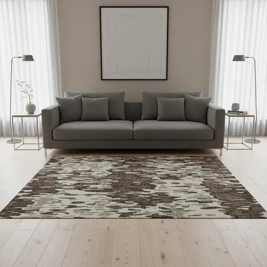 Brown Ivory And Taupe Striped Washable Area Rug With UV Protection Photo 2